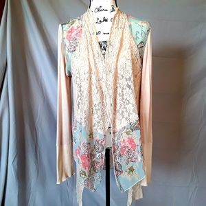 BKEGimmiks Floral/Stripe Lace Kimono,Duster Jacket
